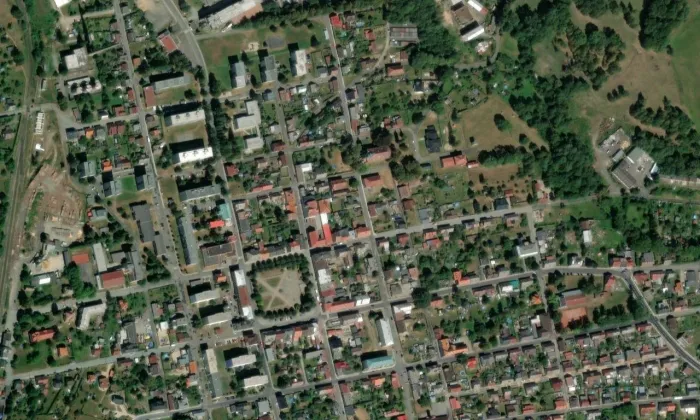 kostel svaté Kateřiny (Nové Město pod Smrkem) – letecký pohled