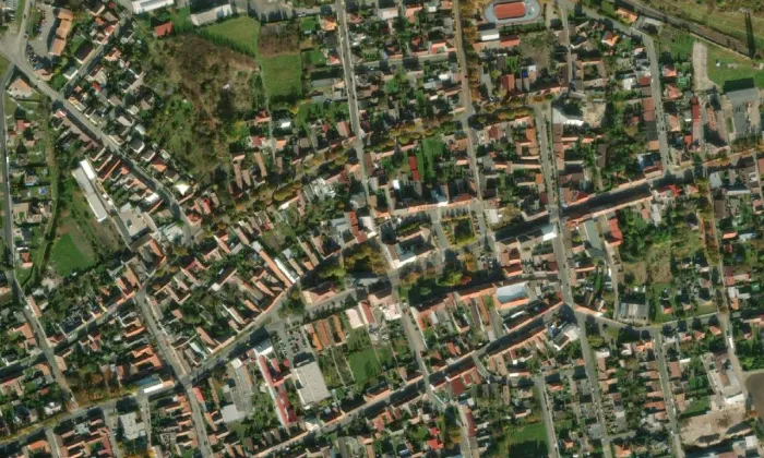 kostel svaté Markéty v Městci Králové – letecký pohled