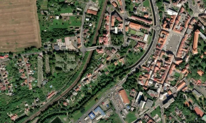 Kostel svatého Štěpána (Mostecké Předměstí) – letecký pohled