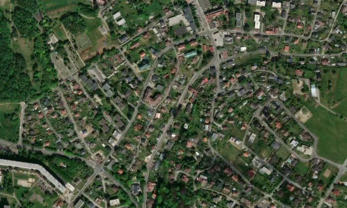 Kostel svatého Antonína Paduánského (Liberec XIV-Ruprechtice) – letecký pohled