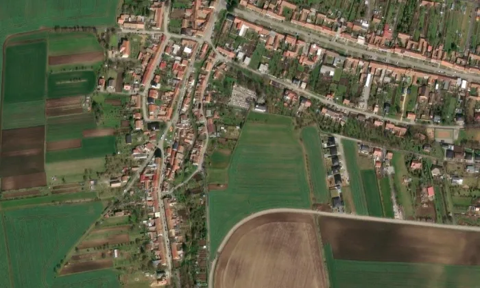 kostel svatého Bartoloměje (Hodějice) – letecký pohled