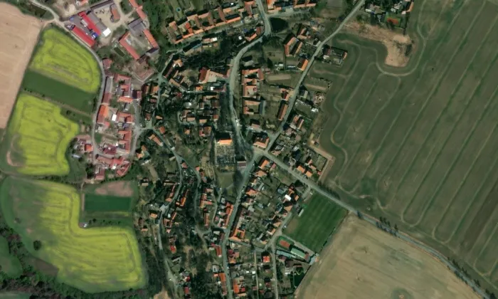 kostel svatého Bartoloměje (Koněšín) – letecký pohled