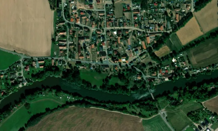 kostel svatého Bartoloměje (Kunětice) – letecký pohled
