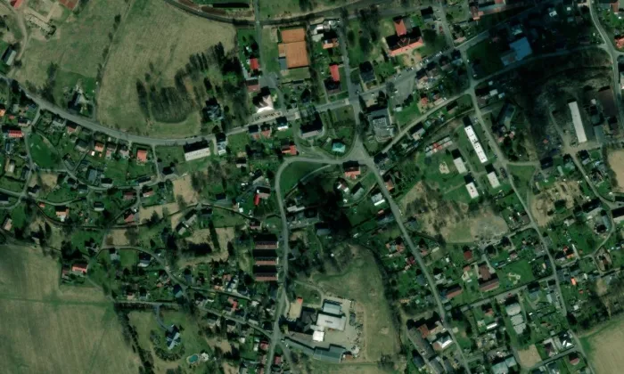 kostel svatého Bartoloměje ve Velkém Šenově – letecký pohled