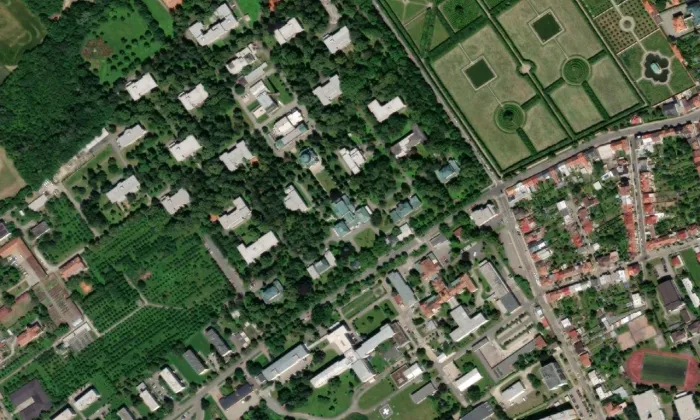 Kostel svatého Cyrila a Metoděje (Kroměříž) – letecký pohled