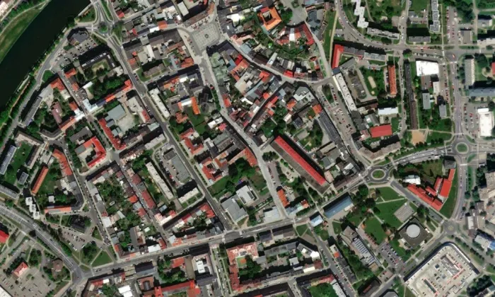 kostel svatého Cyrila a Metoděje (Přerov I-Město) – letecký pohled