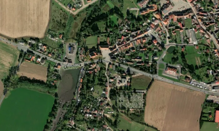 Kostel svatého Jakuba Většího (Nepomuk) – letecký pohled