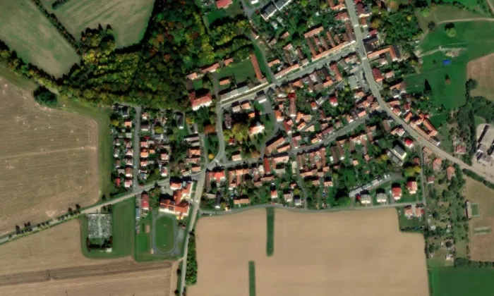 kostel svatého Jana Křtitele (Košetice) – letecký pohled