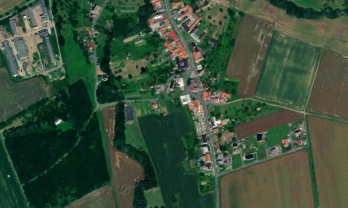 Kostel svatého Kříže (Blazice) – letecký pohled