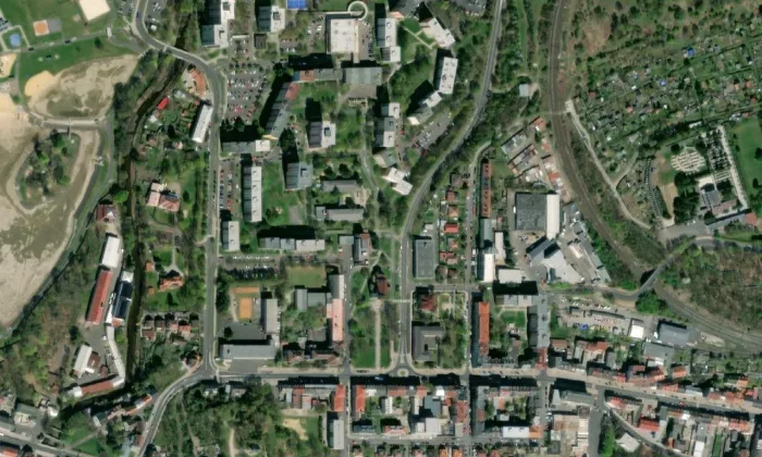 kostel svatého Kříže (Rybáře) – letecký pohled