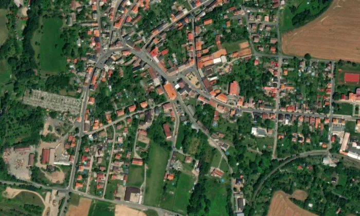 Kostel svatého Martina (Mšeno) – letecký pohled