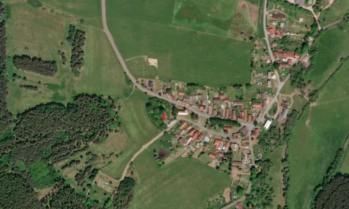 Kostel svatého Mikuláše (Prostiboř) – letecký pohled
