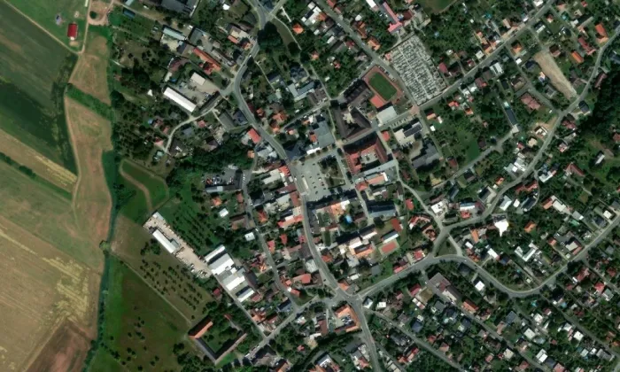 Kostel svatého Mikuláše ve Fryštáku – letecký pohled