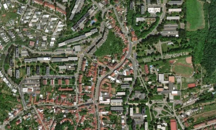 kostel svatého Vavřince (Komín) – letecký pohled