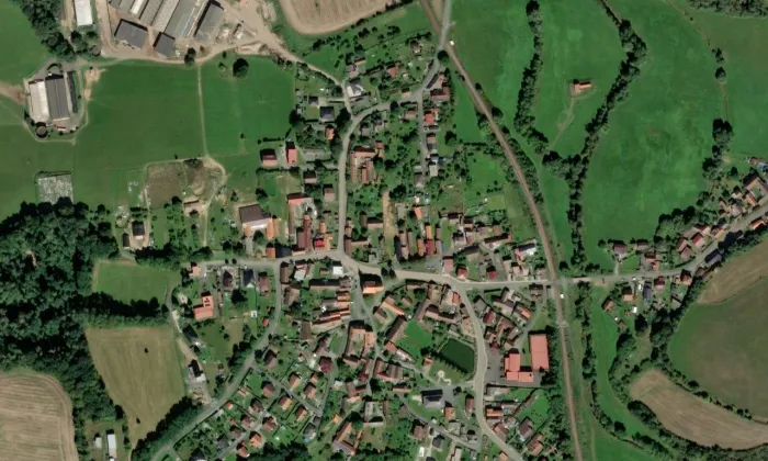 Kostel svatého Vojtěcha (Milavče) – letecký pohled
