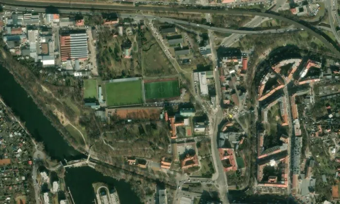 Kostel svatého Vojtěcha v Libni – letecký pohled