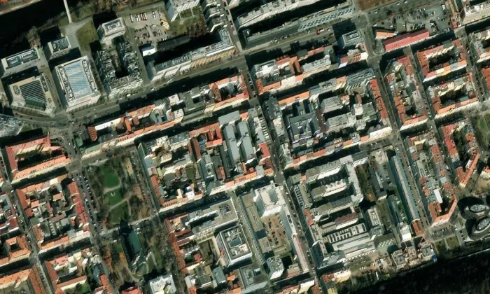 Palác Karlín – letecký pohled