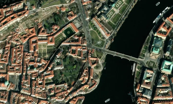 Park na Klárově – letecký pohled