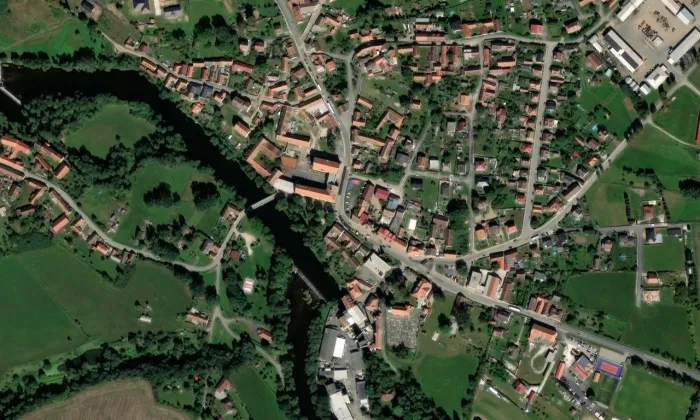 Střelské Hoštice – letecký pohled