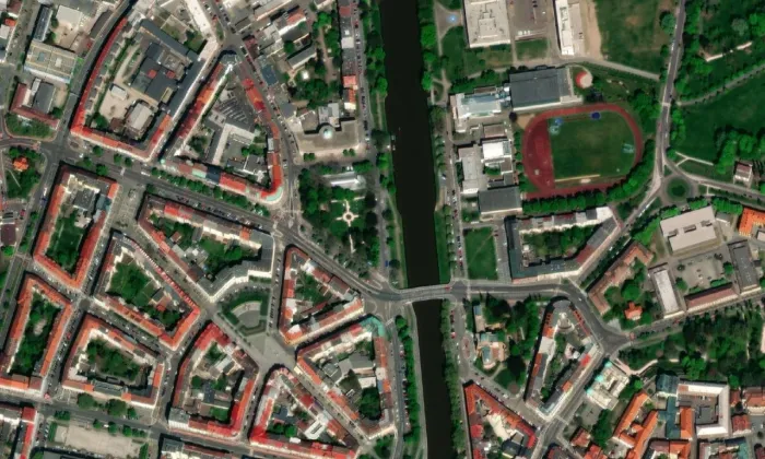 Tyršův most (Hradec Králové) – letecký pohled