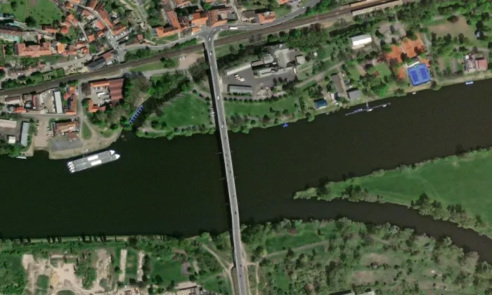 Tyršův most (Litoměřice) – letecký pohled