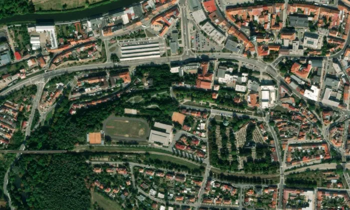 Tyršovy sady (Horka-Domky) – letecký pohled
