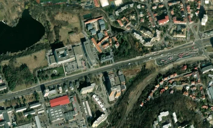 Zámeček Vokovice – letecký pohled