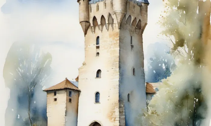 Alainova věž – akvarel