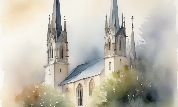 Bývalý špitální kostel svatého Jana Evangelisty – akvarel