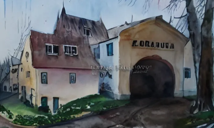 Brána s brankou usedlosti čp. 4 – akvarel