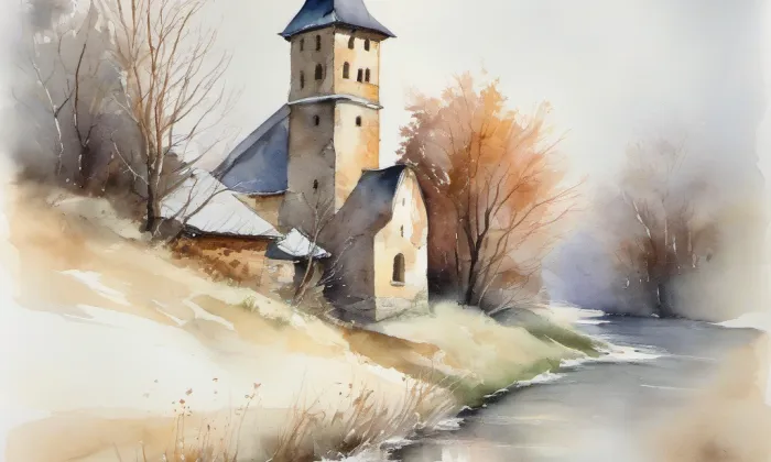 chrám svaté Barbory (Dolní Kounice) – akvarel
