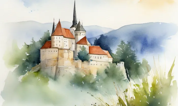 Druhé nádvoří Pražského hradu – akvarel