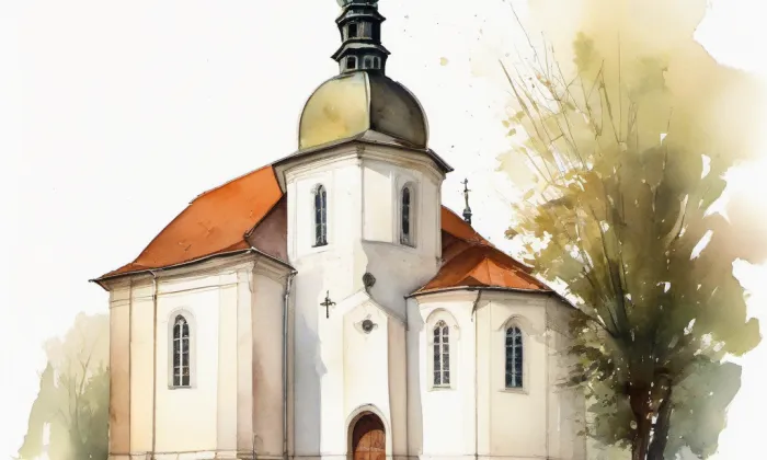 evangelický kostel v Brně-Židenicích – akvarel