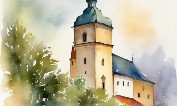 evangelický kostel v Hradci Králové – akvarel