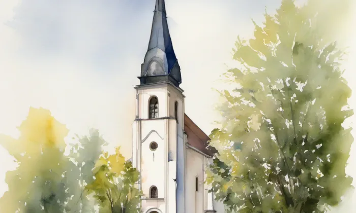 Evangelický kostel v Jindřichově Hradci – akvarel
