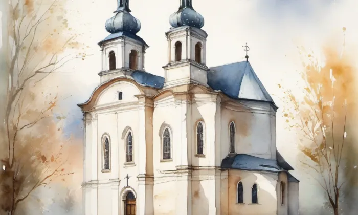 evangelický kostel v Křížlicích – akvarel