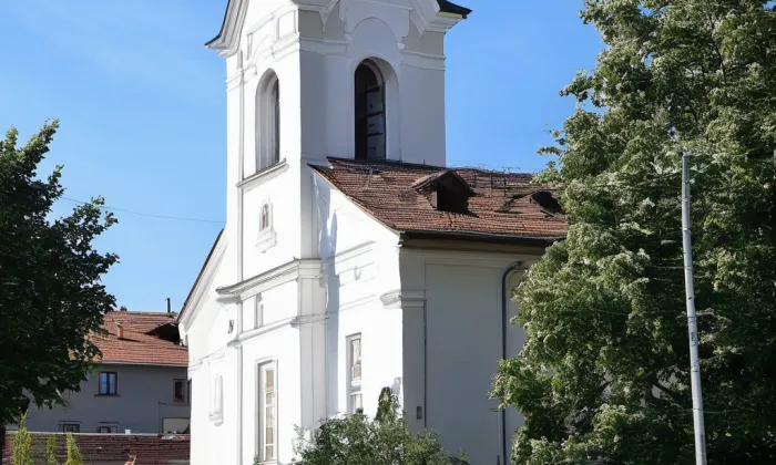 evangelický kostel v Libčicích nad Vltavou – akvarel