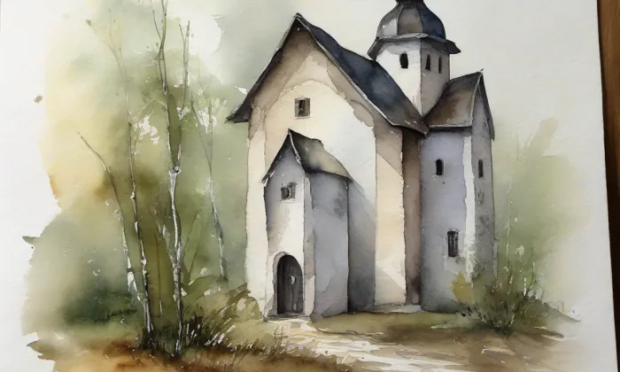 evangelický kostel v Moravské Třebové – akvarel
