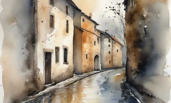 evangelický kostel v Pozděchově – akvarel