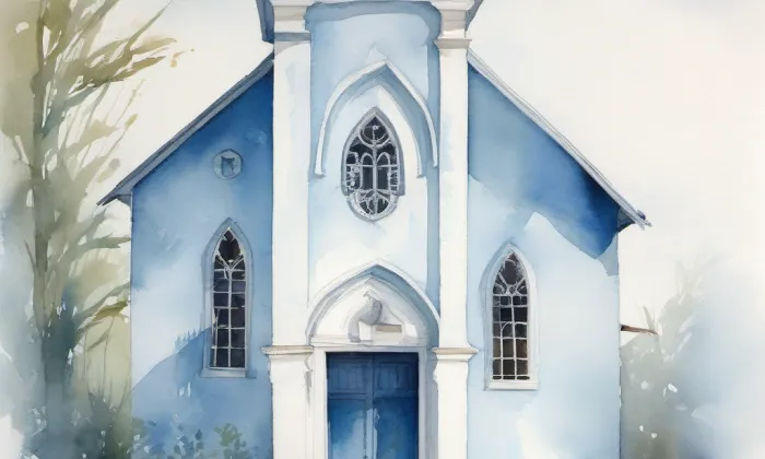 evangelický kostel ve Strmilově – akvarel