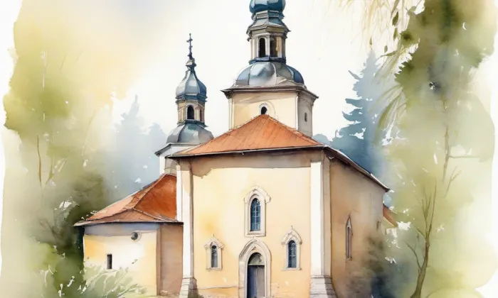 Františkánský klášter ve Slaném – akvarel