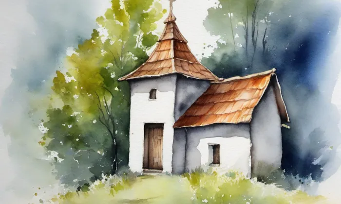 Hřbitovní kaple (Jiříkov) – akvarel