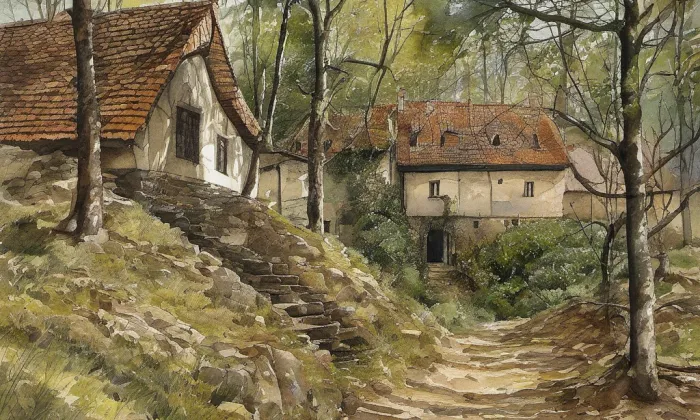 Hausberk (Křimov) – akvarel