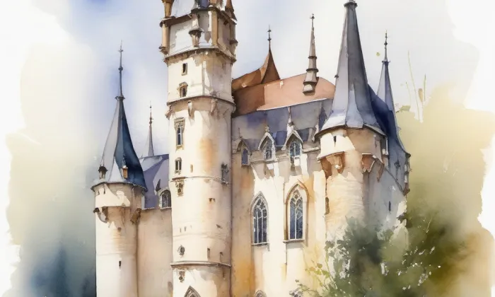 hrad Ledenice – akvarel