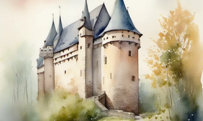 hrad Strakonice – akvarel