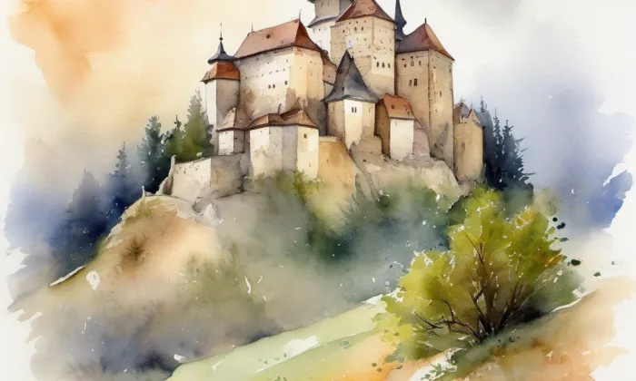 hrad Velhartice – akvarel