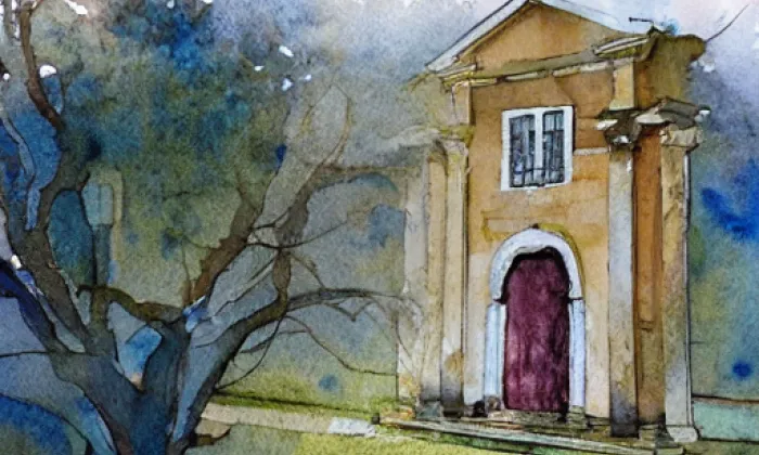 kaple Panny Marie Pomocné (Kostomlaty pod Milešovkou) – akvarel