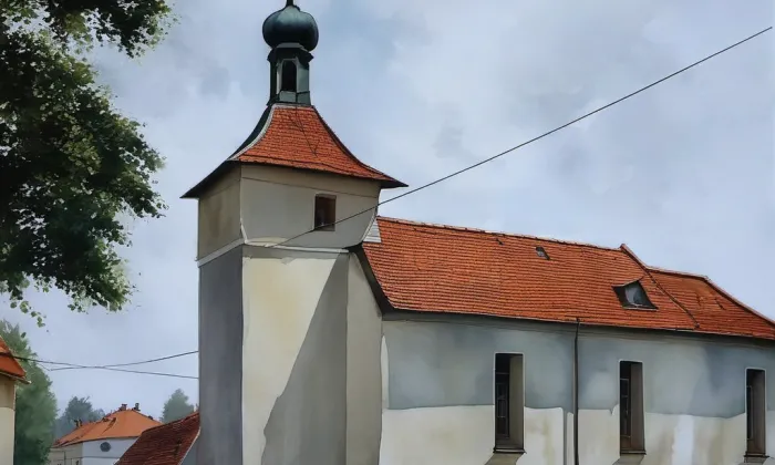 kaple v Nebahovech – akvarel
