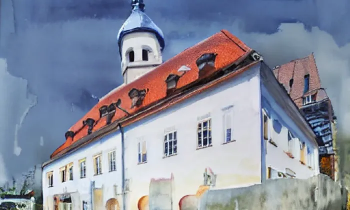 klášter minoritů v Mladé Boleslavi – akvarel