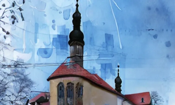 Kostel Čtrnácti svatých pomocníků (Kadaň) – akvarel